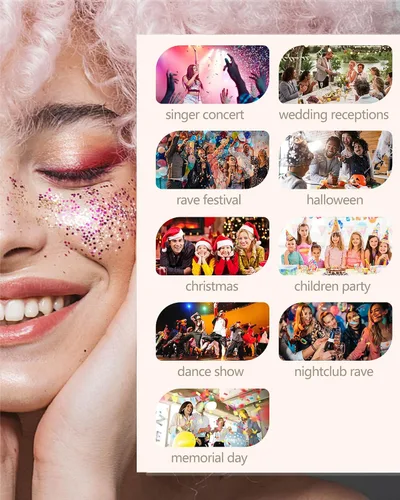 Miniatura 9 de Gel con purpurina para la cara y el cuerpo, 6 colores, con lentejuelas gruesas holográficas, pintura para fiestas, cantantes, conciertos, festivales