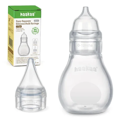 Haakaa Aspirador nasal de silicona para bebés | Jeringa de bulbo de nariz | Limpiador de nariz de bebé fácil de apretar, 0 meses + recién nacido y