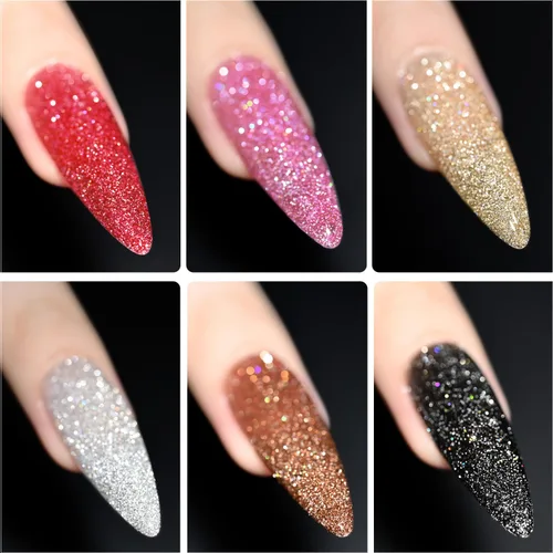 Miniatura 7 de GAOY Juego de esmalte de uñas de gel con brillantina reflectante de 6 colores, incluye colores rosa, plateado, rojo, verde, kit de esmalte de gel