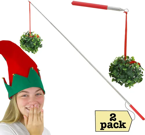 Miniatura 7 de Iconikal Paquete de 2 muérdagos extensibles en un palo, divertido regalo de Navidad para cabina de fotos, broma navideña