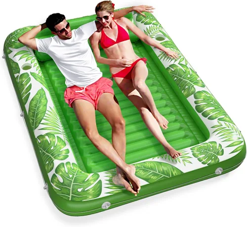 Miniatura 9 de Jasonwell Flotador de piscina inflable 4 en 1 para bronceado - Flotador de balsa para tomar el sol, juguetes, colchoneta para cama de bronceado Base