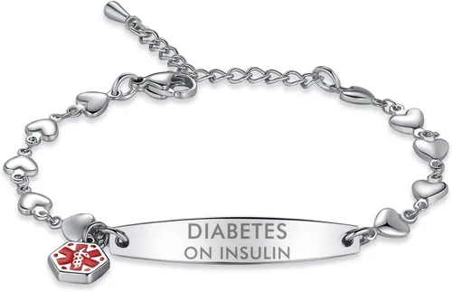 Miniatura 48 de mnmoom Pulseras de alerta médica para mujeres 6.5-8 pulgadas ajustables corazón links pulseras médicas con grabado
