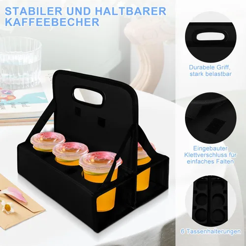Miniatura 6 de Portabebidas portátil para 6 tazas, con asa, soporte plegable reutilizable para café, vino, latas, lleva de forma segura bebidas frías y calientes