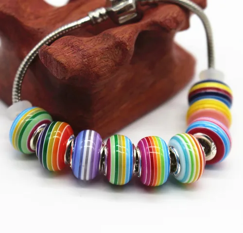 Miniatura 6 de rubyca Mix rayas Murano Lampwork perlas de vidrio Fit pulsera europea