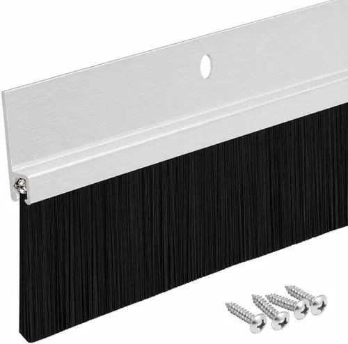 Burlete de Puerta de Aluminio y Cepillo | 48 Pulgadas de Longitud | Solución de Impermeabilización para Espacios de hasta 1 1/2" | Sello de Burlete