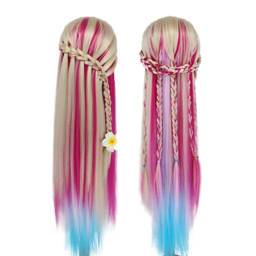 Miniatura 3 de Eumos Cabeza de Maniquí con Cabello, Cabeza de Entrenamiento de 29'' para Trenzado, Cabeza de Muñeca para Peinado, Maniquí de Cosmetología, Cabeza