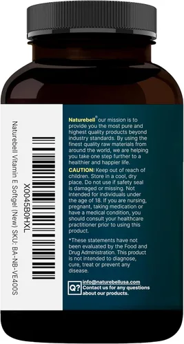 Miniatura 8 de NatureBell Cápsulas blandas de aceite de vitamina E, 400iu por porción, 400 píldoras Suplementos antioxidantes esenciales, forma de fácil