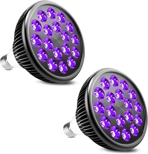 KINGBO Bombillas negras, paquete de 2 bombillas LED de luz negra de 36 W E26 PAR38 que brillan en la oscuridad, bombilla negra UV de 395 nm LED para