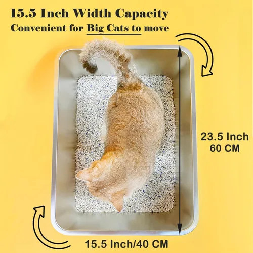 Miniatura 3 de LIHONG Caja de arena de acero inoxidable para gatos, caja de arena de metal extra grande para gatos grandes, gatitos, conejos, sin olor, 8 pulgadas