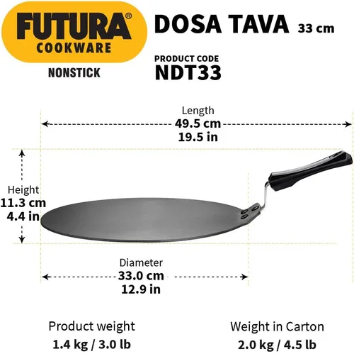 Miniatura 3 de HAWKINS Futura antiadherente Dosa Tava, diámetro 33 cm (13 pulgadas), grosor 4.88 mm (Negro) NDT33