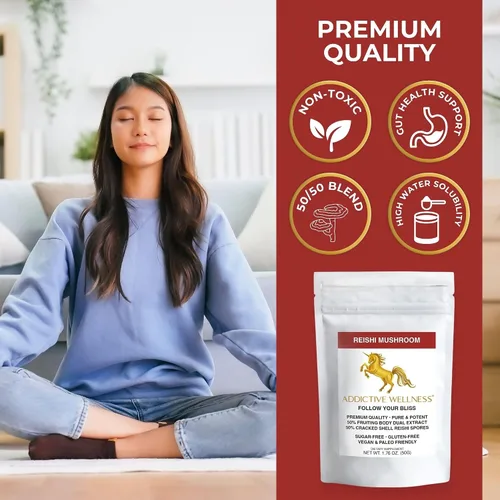 Miniatura 5 de Addictive Wellness Polvo de extracto de hongos Reishi + esporas (mezcla 50/50) cultivado en madera, puro y potente Ganoderma silvestre 50 g (1.76 oz)