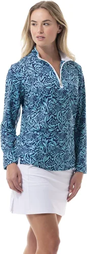 SanSoleil SolCool UV 50 Camiseta de manga larga con cremallera y estampado para mujer