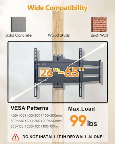 Miniatura 2 de FORGING MOUNT - Soporte de pared para TV de esquina con brazo largo para televisores de 26" a 65" - Fácil de instalar, diseño de un solo soporte