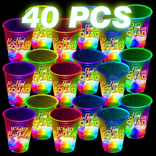 Miniatura 4 de mishunyus Paquete de 24 tazas de cumpleaños brillantes de 16 onzas – Vasos de fiesta reutilizables iluminados para cumpleaños de adultos 21, 30, 40