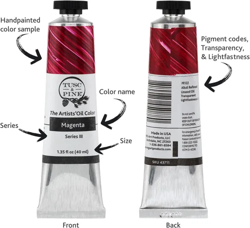 Miniatura 3 de Tusc & Pine Pintura al óleo Artist – Alizarin Crimson, 1.4 fl oz, sin amarilleo, consistencia rica y cremosa, carga máxima de pigmento, pinturas al