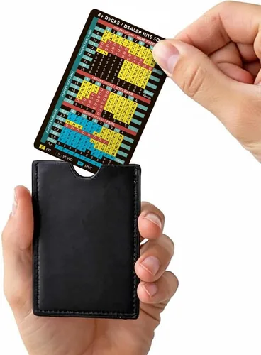 Miniatura 5 de Tarjeta de estrategia de blackjack (paquete de 1) – Tarjeta de estrategia básica con cartera de cuero – Referencia de bolsillo compatible con casino