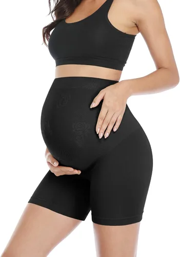 POSHGLAM Ropa interior de maternidad sin costuras para mujer, con soporte para el vientre, cintura alta, medio-muslo, pantalones cortos