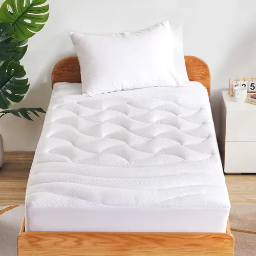 Miniatura 22 de SLEEP ZONE Cubrecolchón refrescante tamaño individual para cama individual, protector de colchón acolchado zonificado de primera calidad, funda Gris