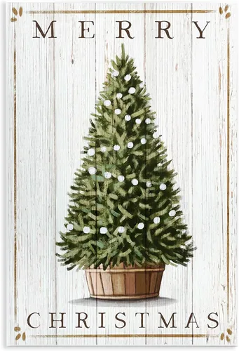 Stupell Industries Patrón rústico de árbol de granja de campo de Feliz Navidad