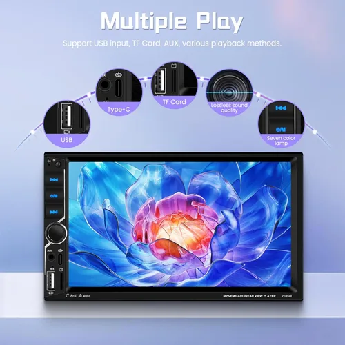 Miniatura 6 de Rimoody Estéreo inalámbrico de doble DIN Carplay para automóvil, Android Auto, pantalla táctil de 7 pulgadas, radio de coche de 2 DIN con enlace
