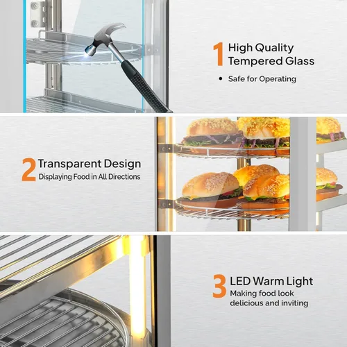 Miniatura 5 de ROVSUN Calentador de alimentos con pantalla para pizza, calentador de alimentos comercial para encimera, calentador eléctrico de pretzel