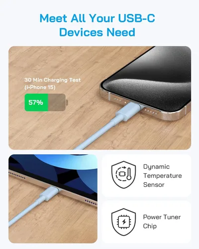 Miniatura 5 de AISNI Cargador para iPhone 17/16/15 de carga rápida, paquete de 3 bloques de carga USBC con cargador tipo C de 6 pies, cable de carga rápida