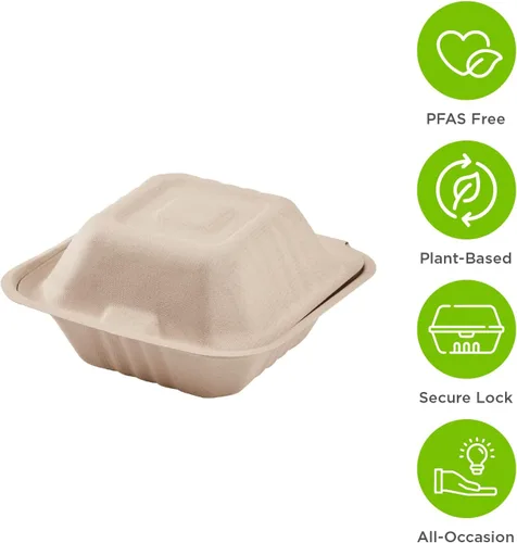 Miniatura 3 de KARAT EARTH Clamshell - Contenedores Take Out de comida para llevar [8"x8", 200 ct] - Contenedores compostables para llevar, bagazo biodegradable