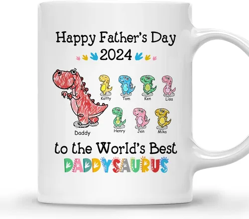 Miniatura 23 de GOSSBY Taza personalizada (1 dinosaurio bebé) ... Like a normal dad but more awesome - Taza personalizada para padres, dinosaurio para papá y bebé