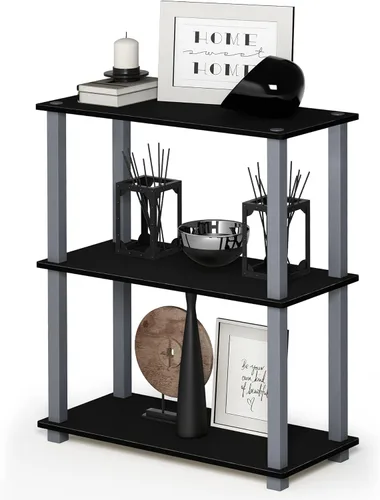 Miniatura 215 de Furinno Turn-N-Tube - Estantería de exhibición multiuso, de 4 niveles, con tubos clásicos, color nogal de Columbia y negro Columbia Nogal/Negro
