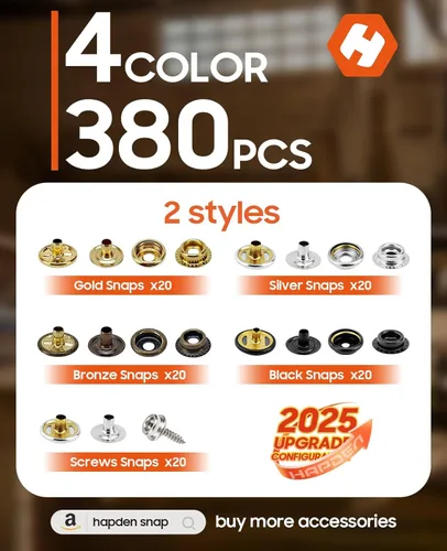 Miniatura 2 de Herramienta de cierre a presión resistente, herramienta de ajuste a presión con 100 juegos de 4 broches de cubierta de barco de 4 colores, kit
