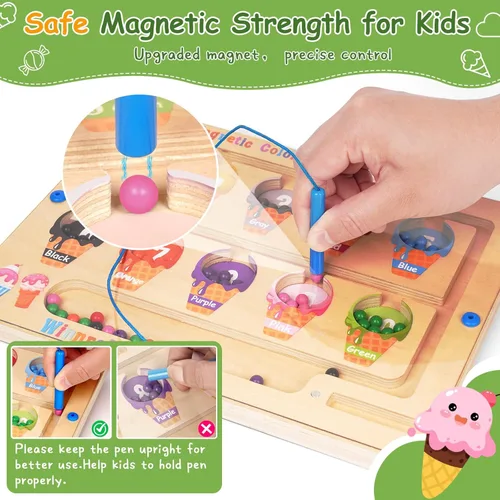 Miniatura 4 de Laberinto magnético de color y número 2 en 1, tablero de rompecabezas de alfabeto ABC con imanes, juguetes de helado, rompecabezas educativo
