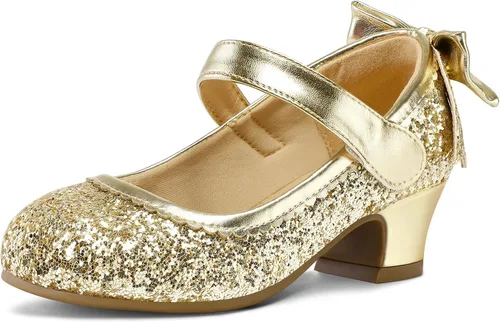 Miniatura 15 de K KomForme Zapatos de vestir para niñas con purpurina Mary Jane tipo pump con lazo, tacón bajo para fiestas y bodas, zapatos de princesa