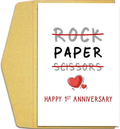 Qiliji Tarjeta de feliz primer aniversario, divertida tarjeta de aniversario de boda de 1 año, tarjeta de felicitación de aniversario de papel,