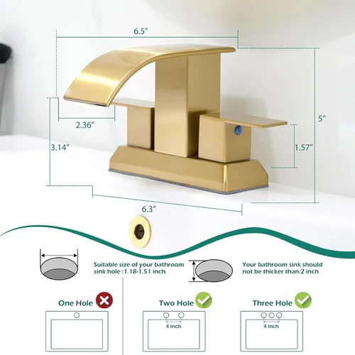 Miniatura 3 de Hoimpro Grifo de Baño en Cascada con Líneas de Suministro cUPC, Grifo de Lavabo de Baño de Una Sola Manija, Grifo de Tocador Vessel para RV