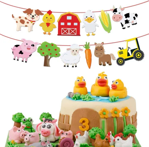 Miniatura 4 de Decoración de fiesta de cumpleaños de animales de granja, pancarta de feliz cumpleaños con guirnalda de banderines de corral para niños y niñas