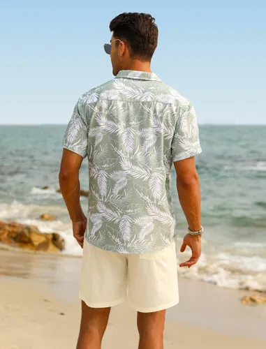 Miniatura 5 de EISHOPEER Conjunto de camisa hawaiana para hombre, camisa de manga corta con botones y pantalones cortos de playa sólidos de secado rápido, tallas