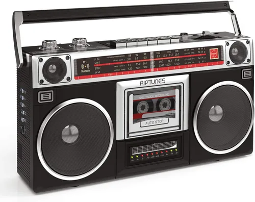 Miniatura 9 de Riptunes Boombox Radio Reproductor Grabador de Casetes, Radio AM/FM -SW1/SW2, Transmisión Inalámbrica, Ranuras USB/Micro SD, Entrada Aux, Conector