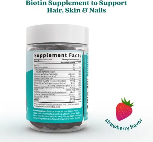 Miniatura 2 de BeLive Gomitas de biotina con multivitaminas, ácido fólico, inositol, apoya el crecimiento del cabello, piel y uñas saludables, veganas, a base
