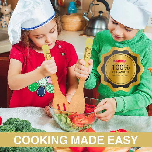Miniatura 2 de BaHoki Essentials Utensilios de cocina de bambú – Surtido de utensilios de madera natural – sin químicos – Ideal para el cocinero promedio