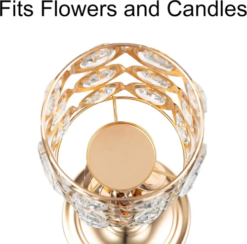 Miniatura 8 de Jarrón de metal dorado, 10 jarrones de trompeta altos para centros de mesa con cuentas de cristal, jarrón de boda para mesas, decoración del hogar