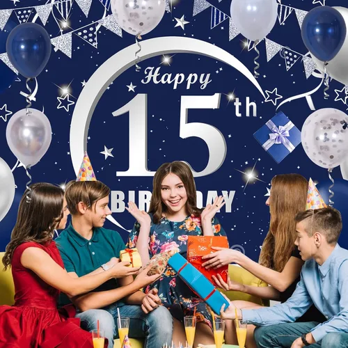 Miniatura 2 de Decoraciones de cumpleaños número 15 para niños y niñas, decoraciones de cumpleaños azul marino para niños y niñas, incluyendo decoraciones de feliz