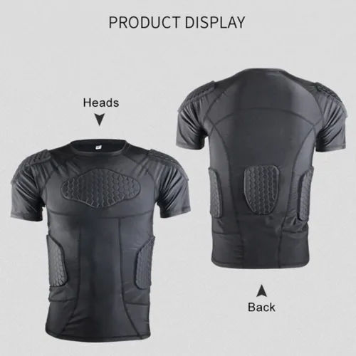 Miniatura 4 de Charque Camisas/pantalones protectores acolchados para hombre, para fútbol, paintball, béisbol, compresión, costilla, protección del esternón