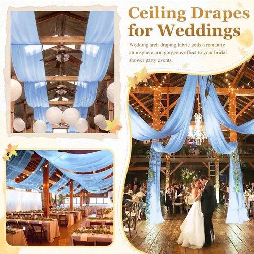Miniatura 7 de MODFUNS Cortinas de boda para decoración de techo, cortinas de arco de boda azul bebé, 5 x 20 pies, 2 paneles de gasa transparente, cortina de tul