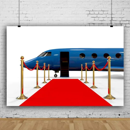 Miniatura 2 de AOFOTO Telón de fondo de alfombra roja para recogida en el aeropuerto, de 5 x 3 pies, pancarta dorada de lujo, puerta abierta, fondo de avión