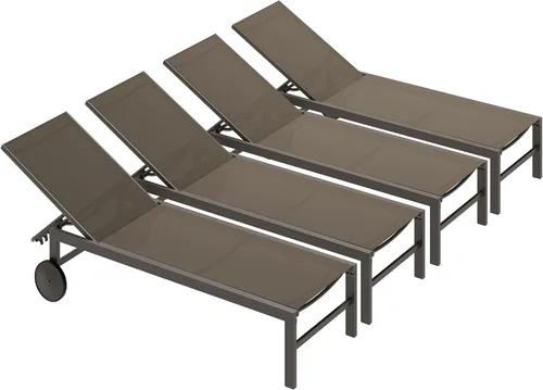 Miniatura 11 de SUNLEI Juego de 2 tumbonas para patio al aire libre, sillas de piscina ajustables con ruedas, sillas de bronceado reclinables de aluminio para Gris