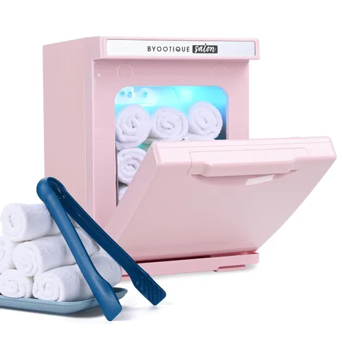 Miniatura 10 de BYOOTIQUE - Calentador de toallas calientes para spa, sala de uñas, pequeña máquina de vapor de toalla de peluquería rosa de 8 litros para cara