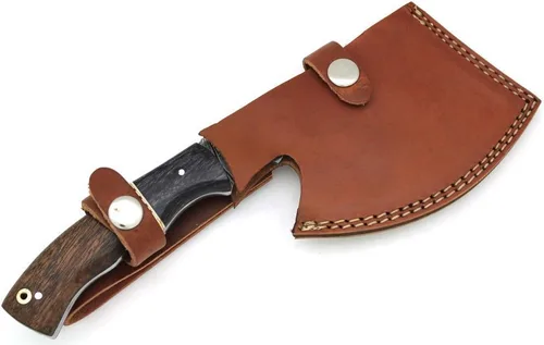 Miniatura 6 de Damascus Steel Collection Hacha de mango de madera de dos tonos con funda de cuero al aire libre caza camping hacha