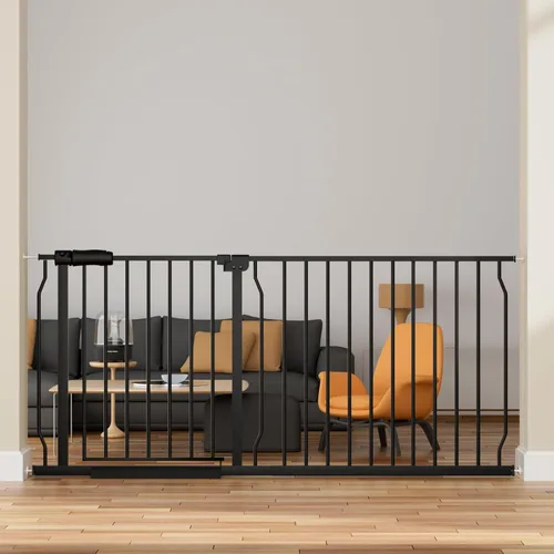 Miniatura 10 de Puerta extra ancha para bebé, puerta extra alta para perros, para escaleras, puertas, tensión de metal blanco, puertas de seguridad para mascotas