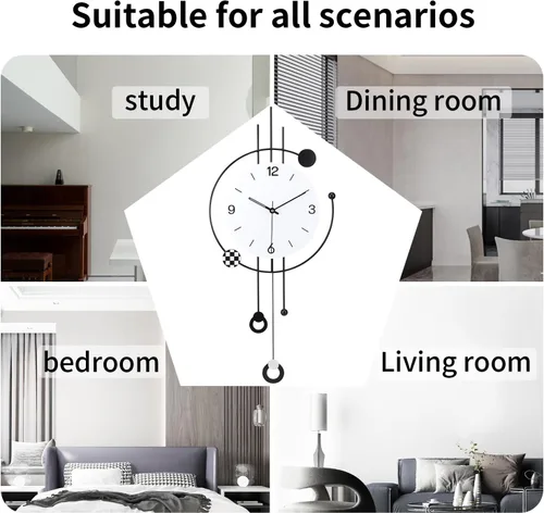 Miniatura 4 de Reloj de pared grande y moderno para decoración de sala de estar, reloj decorativo grande de pared de péndulo, funciona con pilas, no hace tictac