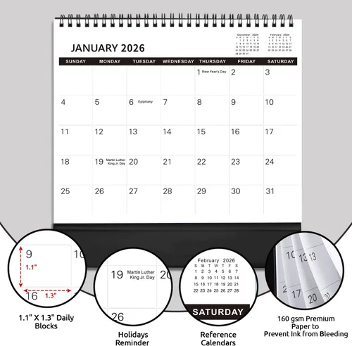 Miniatura 5 de SKYDUE Calendario de escritorio 2026, calendario de escritorio pequeño de 18 meses 2026-2027, enero de 2026 a junio de 2027, planificador